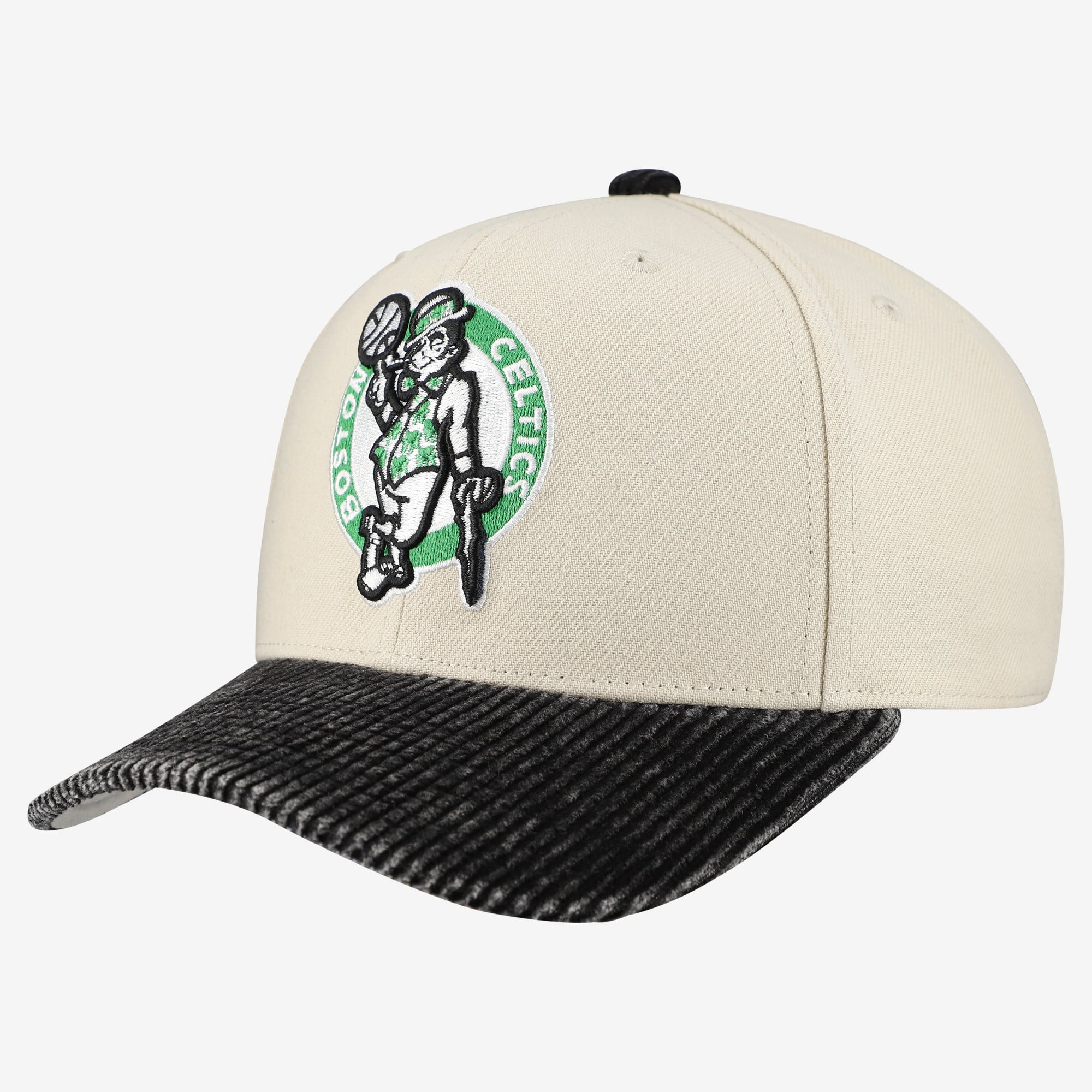 Men's Mitchell & Ness Cream/Black Boston Celtics Washed Corduroy Pro Crown Snapback Hat